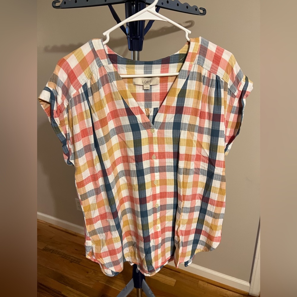 Loft Plaid Button Down Blouse